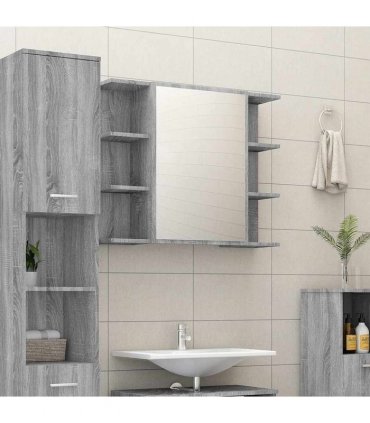 vidaXL Bathroom Mirror Cabinet Grey Sonoma 80x20.5x64cm Engineered Wood
