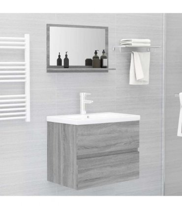 vidaXL Bathroom Mirror Grey Sonoma 60x10.5x37 cm Engineered Wood — Size: 60 x 10.5 x 37 cm