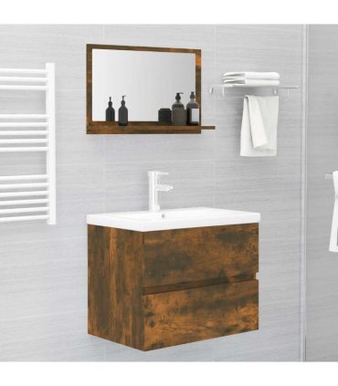 vidaXL Bathroom Mirror Smoked Oak 60x10.5x37 cm Engineered Wood — Size: 60 x 10.5 x 37 cm
