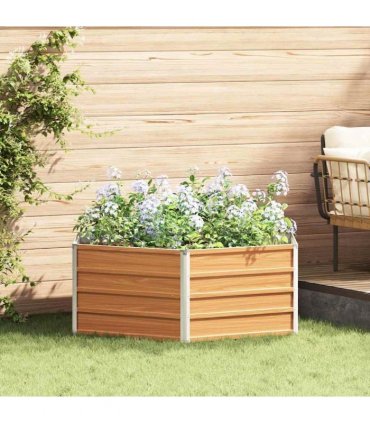 vidaXL Raised Garden Bed Wood Look 129 x 129 x 45 cm Galvanised Steel