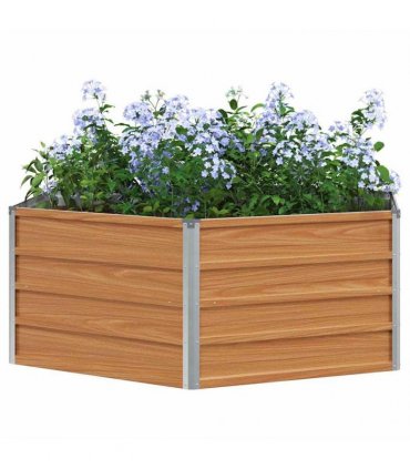 vidaXL Raised Garden Bed Wood Look 129 x 129 x 45 cm Galvanised Steel