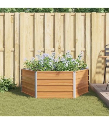 vidaXL Raised Garden Bed Wood Look 129 x 129 x 45 cm Galvanised Steel