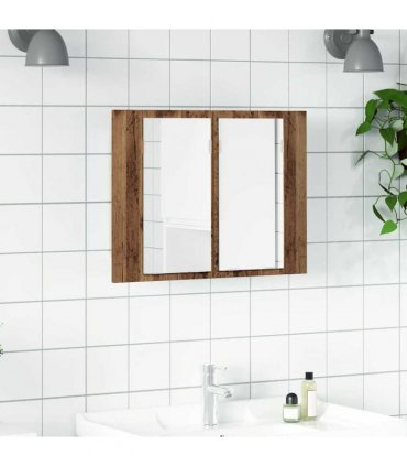 vidaXL LED Mirror Cabinet Old Wood 60x12x45 cm Engineered Wood