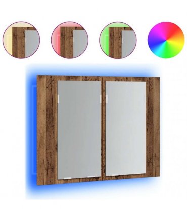 vidaXL LED Mirror Cabinet Old Wood 60x12x45 cm Engineered Wood