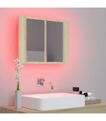 vidaXL LED Bathroom Mirror Cabinet Sonoma Oak 60x12x45 cm Acrylic