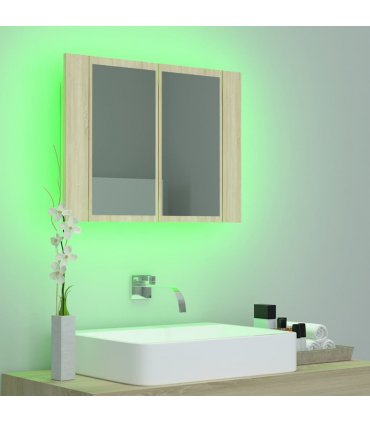 vidaXL LED Bathroom Mirror Cabinet Sonoma Oak 60x12x45 cm Acrylic