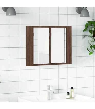 vidaXL LED Mirror Cabinet Brown Oak 60x12x45 cm Engineered Wood