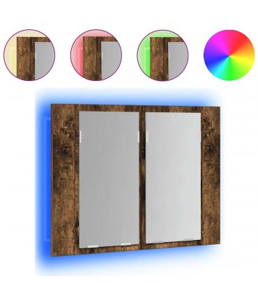 vidaXL LED Mirror Cabinet Smoked Oak 60x12x45 cm Engineered Wood