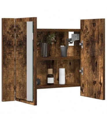 vidaXL LED Mirror Cabinet Smoked Oak 60x12x45 cm Engineered Wood