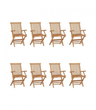 vidaXL Garden Chair | Set of 8 | Natural Teak | Solid Teak Wood | Standard — Size: 56 x 62 x 90 cm