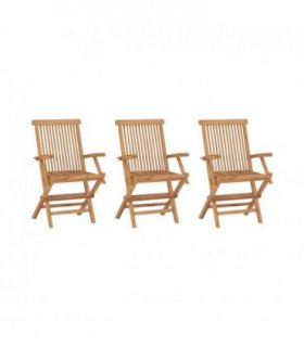 vidaXL Garden Chair | Set of 3 | Teak Brown | Teak Wood | Medium | Foldable — Size: 56 x 62 x 90 cm