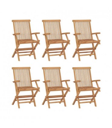 vidaXL Garden Chair | Set of 6 | Brown | Solid Teak Wood | Standard | Foldable — Size: 56 x 62 x 90 cm