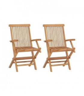 vidaXL Garden Chair | Set of 2 | Teak | Teak wood | Standard | Collapsible — Colour: Brown, Size: 56 x 62 x 90 cm