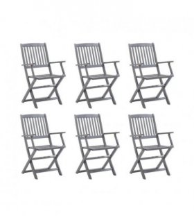 vidaXL Outdoor Chair | Set of 6 | Grey | Solid Acacia wood | Standard | Foldable — Model: with armrest