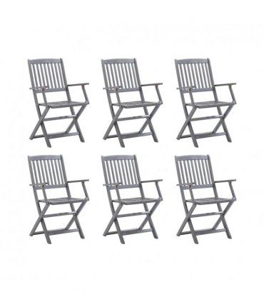 vidaXL Outdoor Chair | Set of 6 | Grey | Solid Acacia wood | Standard | Foldable — Model: with armrest