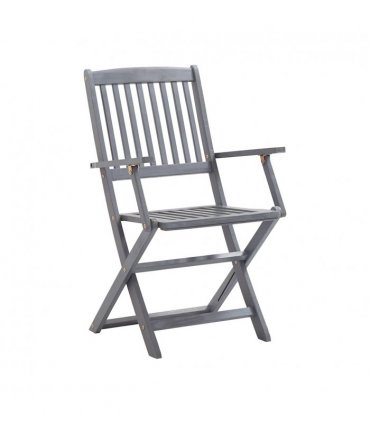 vidaXL Outdoor Chair | Set of 6 | Grey | Solid Acacia wood | Standard | Foldable — Model: with armrest