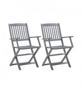 vidaXL Folding Outdoor Chairs 2 pcs Solid Acacia Wood — Colour: grey, Model: with armrest