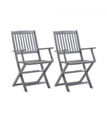 vidaXL Folding Outdoor Chairs 2 pcs Solid Acacia Wood — Colour: grey, Model: with armrest