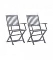 vidaXL Folding Outdoor Chairs 2 pcs Solid Acacia Wood — Colour: grey, Model: with armrest