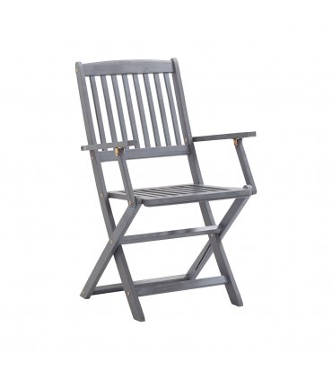 vidaXL Folding Outdoor Chairs 2 pcs Solid Acacia Wood — Colour: grey, Model: with armrest
