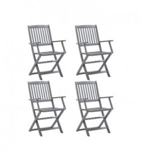 vidaXL Outdoor Chair | Set of 4 | Grey | Solid Acacia wood | Standard | Foldable — Model: with armrest