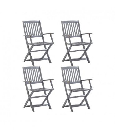 vidaXL Outdoor Chair | Set of 4 | Grey | Solid Acacia wood | Standard | Foldable — Model: with armrest