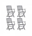 vidaXL Outdoor Chair | Set of 4 | Grey | Solid Acacia wood | Standard | Foldable — Model: with armrest