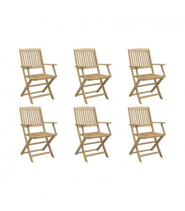 vidaXL Folding Garden Chairs 6 pcs 54x61x88 cm Solid Wood Acacia — Colour: light brown, Model: with armrest
