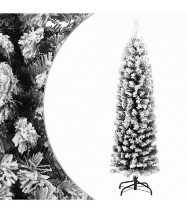 vidaXL Slim Artificial Christmas Tree with Flocked Snow Green 120 cm PVC — Model: basic