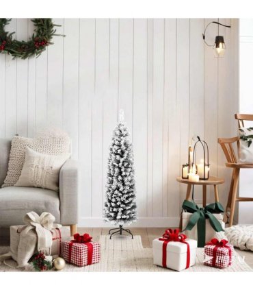 vidaXL Slim Artificial Christmas Tree with Flocked Snow Green 120 cm PVC — Model: basic