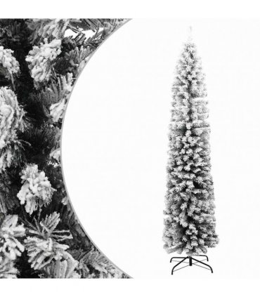 vidaXL Fake Xmas Tree | Green with White Snow Flocking | PVC, Steel | Slim — Size: 210 cm, Model: basic