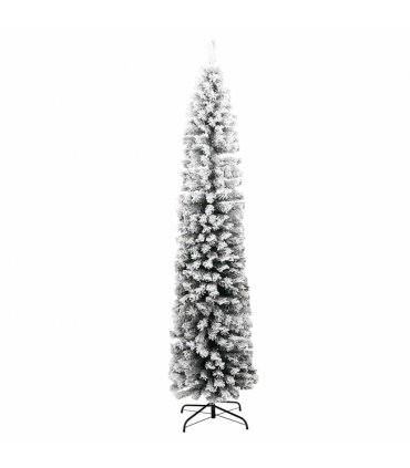 vidaXL Fake Xmas Tree | Green with White Snow Flocking | PVC, Steel | Slim — Size: 210 cm, Model: basic