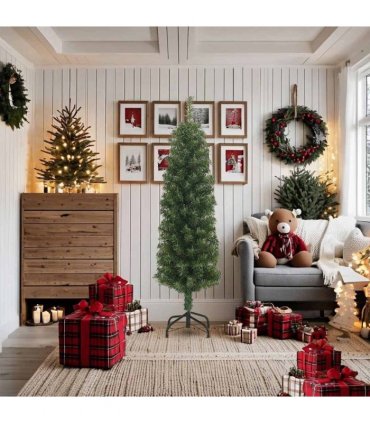 vidaXL Artificial Christmas Tree | Green | PVC, Steel | Slim — Size: 180 cm, Model: basic