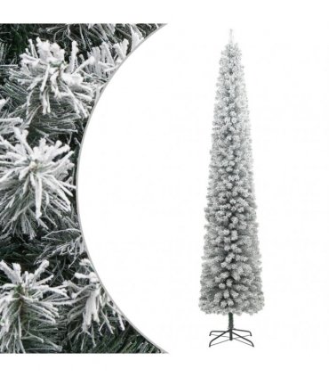 vidaXL Slim Christmas Tree with Stand and Flocked Snow 270 cm PVC — Model: basic