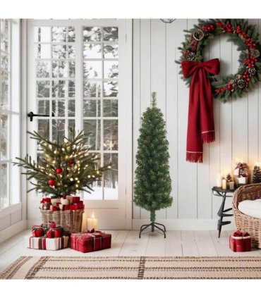 vidaXL Artificial Christmas Tree | Green | PVC | Slim | Collapsible — Size: 150 cm, Model: basic