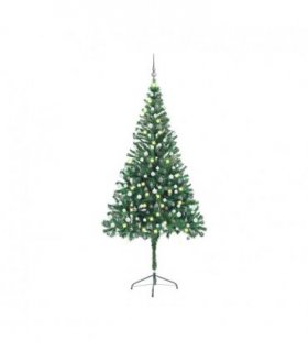 vidaXL Artificial Pre-lit Christmas Tree with Ball Set 210cm 910 Branches — Colour: green, Size: 210 x 110 cm