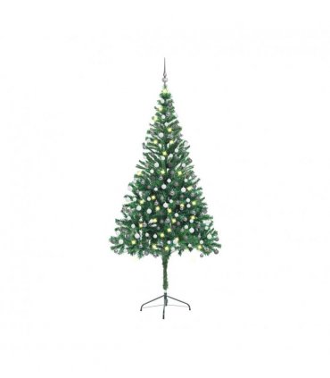 vidaXL Artificial Pre-lit Christmas Tree with Ball Set 210cm 910 Branches — Colour: green, Size: 210 x 110 cm