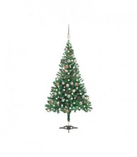 vidaXL Artificial Pre-lit Christmas Tree with Ball Set 180cm 564 Branches — Colour: green and rose, Size: 180 x 90 cm