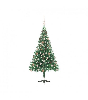 vidaXL Artificial Pre-lit Christmas Tree with Ball Set 180cm 564 Branches — Colour: green and rose, Size: 180 x 90 cm
