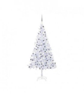vidaXL Artificial Pre-lit Christmas Tree with Ball Set L 240 cm White — Colour: white and grey, Size: 240 x 120 cm
