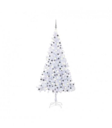 vidaXL Artificial Pre-lit Christmas Tree with Ball Set L 240 cm White — Colour: white and grey, Size: 240 x 120 cm