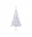 vidaXL Artificial Pre-lit Christmas Tree with Ball Set L 240 cm White — Colour: white and grey, Size: 240 x 120 cm