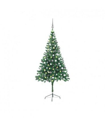 vidaXL Artificial Pre-lit Christmas Tree with Ball Set 180cm 564 Branches — Colour: green and grey, Size: 180 x 90 cm