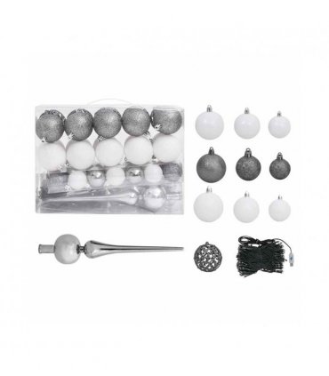 vidaXL Artificial Pre-lit Christmas Tree with Ball Set 180cm 564 Branches — Colour: green and grey, Size: 180 x 90 cm
