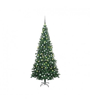 vidaXL Artificial Pre-lit Christmas Tree with Ball Set L 240 cm Green — Size: 240 x 120 cm