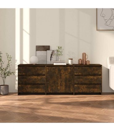 vidaXL 3 Piece Sideboard Smoked Oak Engineered Wood — V0672155693