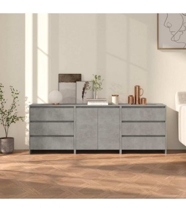 vidaXL 3 Piece Sideboard Concrete Grey Engineered Wood — V0672155694