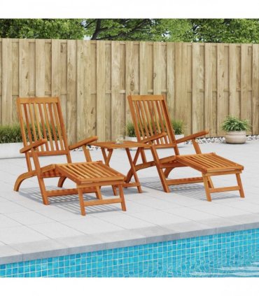 vidaXL Reclining and Folding Sunlounger Folding 2 pcs Natural — Model: 2x sunlounger +table