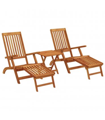 vidaXL Reclining and Folding Sunlounger Folding 2 pcs Natural — Model: 2x sunlounger +table