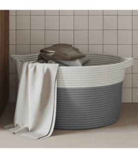 vidaXL Storage Basket Grey and White Ø40x25 cm Cotton — Size: 40 x 25 cm — V0672156361